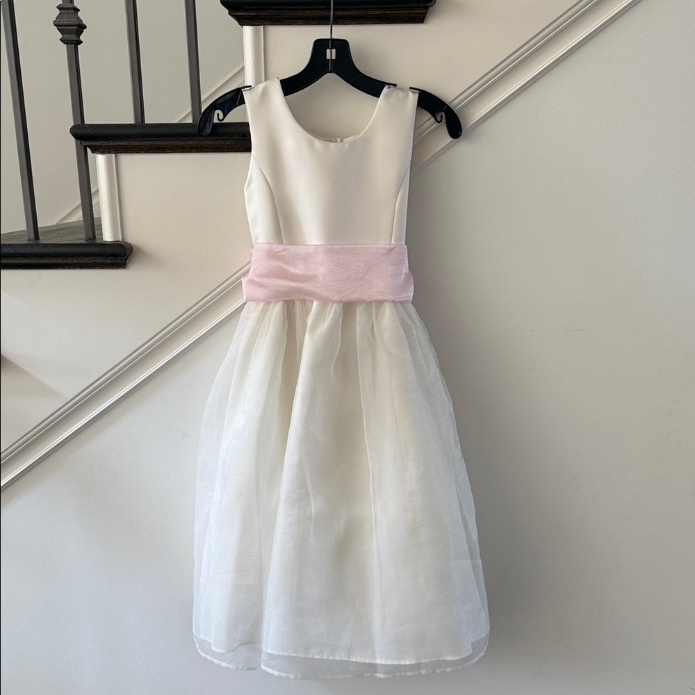 Elegant Soft White/ Light ivory and Pink Girl’s Dress- Formal, Wedding